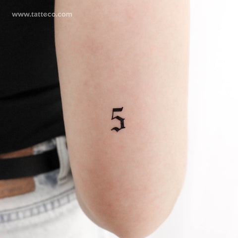Gothic Style Number 5 Temporary Tattoo - Set of 3