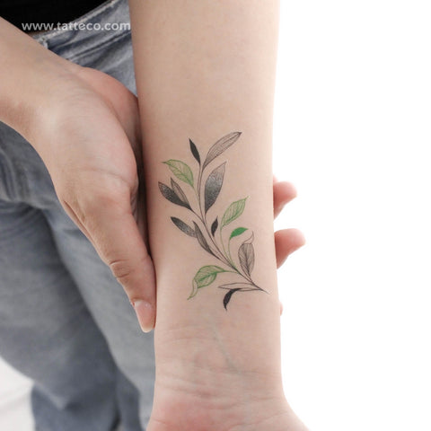 Green And Black Leaves By Ann Lilya Temporary Tattoo - Set of 3