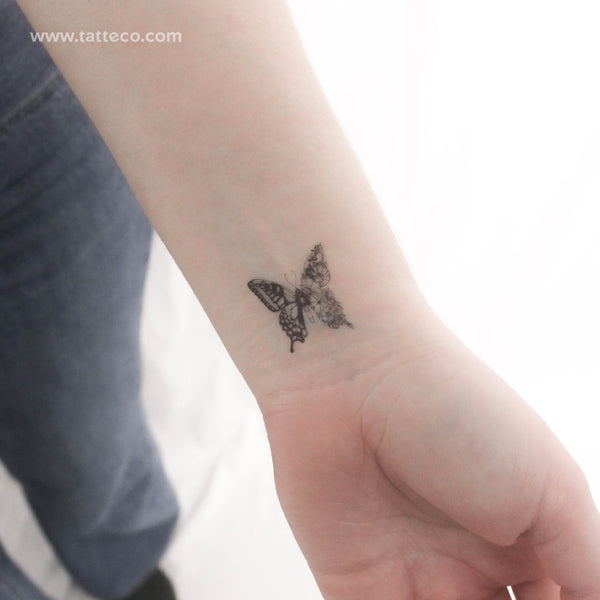 Small Half Flower Half Butterfly Temporary Tattoo - Set of 3