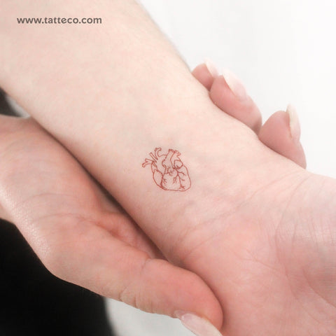 Small Red Anatomical Heart Temporary Tattoo - Set of 3