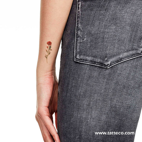 Watercolor Red Rose Temporary Tattoo - Set of 3