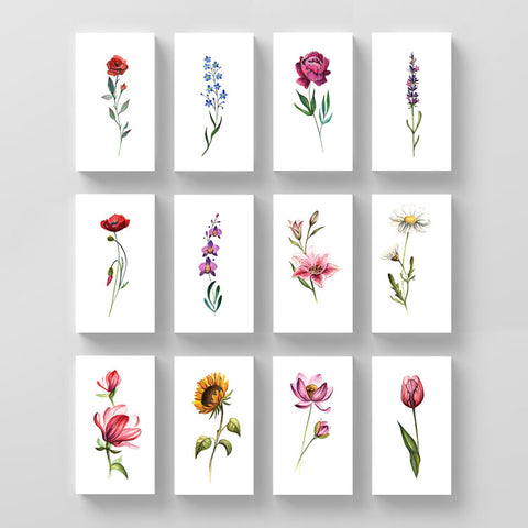 Watercolor Flower Temporary Tattoo Set by Lena Fedchenko